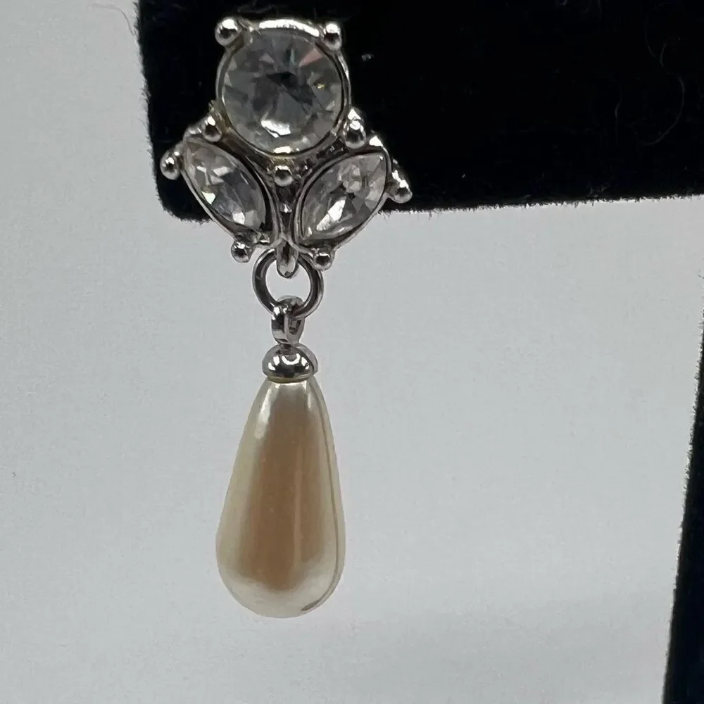 Monet Dainty Faux Pearl Drop Earrings with Stone Cluster Post